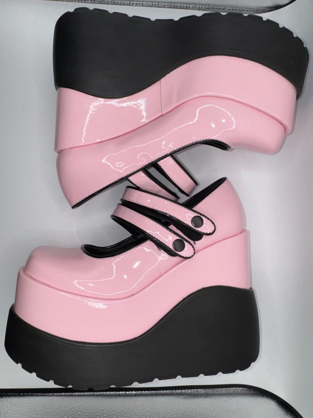 Demonia VOID-37 Pink Patent Double Strap Platform Mary Jane women 8/EU38 - Picture 3 of 16